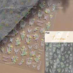 Colourful Butterfly Rose Flower Tulip Daisy Moth Orchid Narcissus 3D Self Adhesive Nail Art Decorations Stickers Manicure Decals (ONLINE ORDER ONLY)