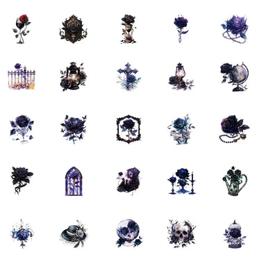 10/30/50PCS Dark Purple Rose Sticky PVC Sticker Aesthetic Children's Stationery DIY Decoration Scrapbooking School Supplies (ONLINE ORDER ONLY)
