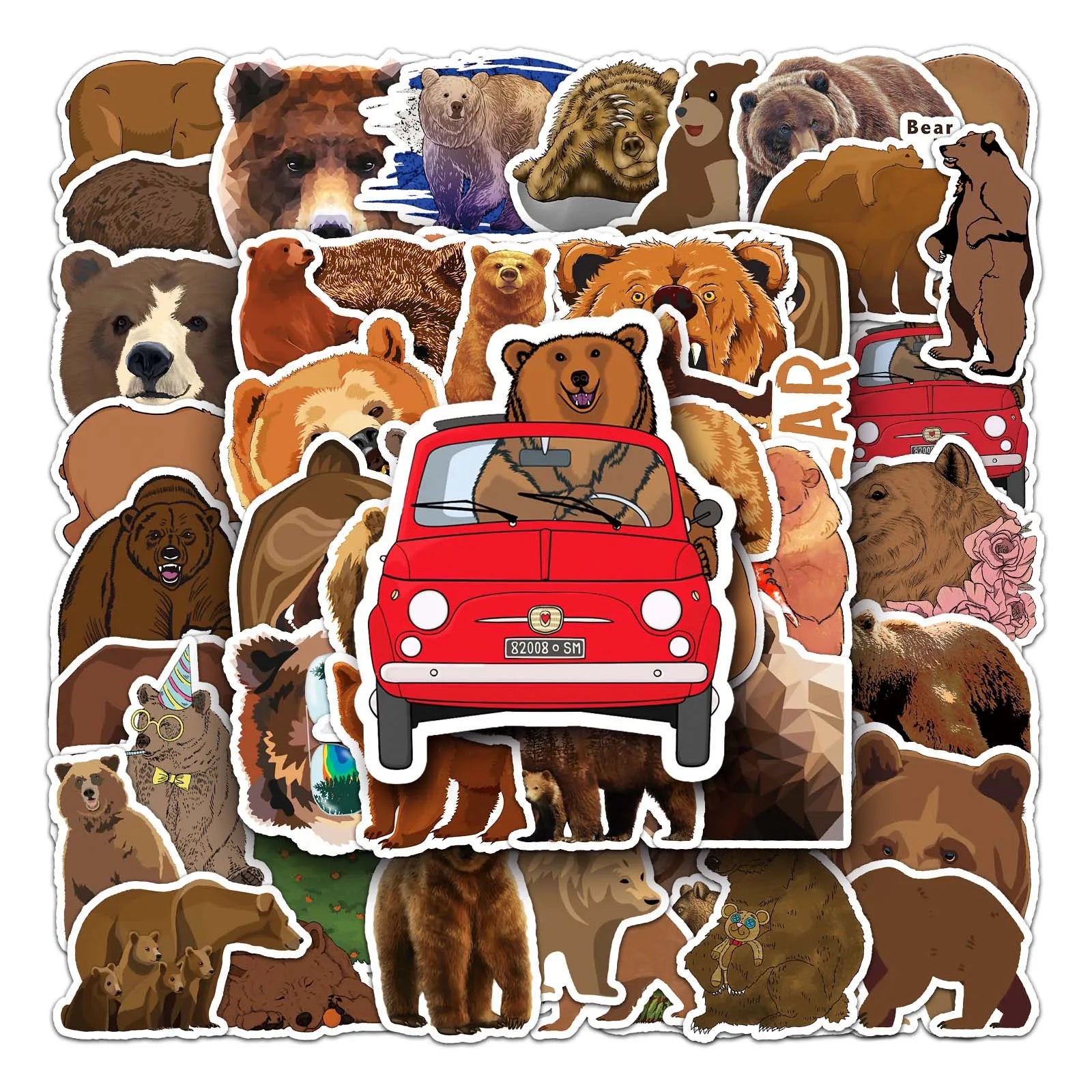 50Pcs Brown Bear Banana Cartoon Waterproof Vinyl Stickers for Skateboard Snowboard (ONLINE ORDER ONLY)