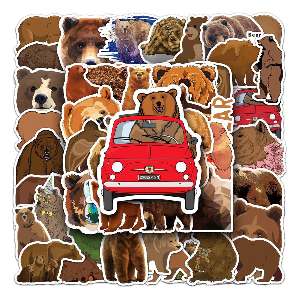 50Pcs Brown Bear Banana Cartoon Waterproof Vinyl Stickers for Skateboard Snowboard (ONLINE ORDER ONLY)