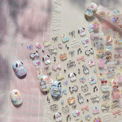 Lovely Animals Cat Dog Bear Party Puppy Kitten Cake Bowknot Flower Love Heart Lace Gird Adhesive Nail Art Sticker Manicure Decal (ONLINE ORDER ONLY)