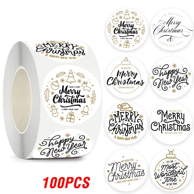 100-500pcs Merry Christmas Gift Decorative Stickers Round Thank You Labels Handmade Candy Biscuits Package Christmas Sticker (ONLINE ORDER ONLY)