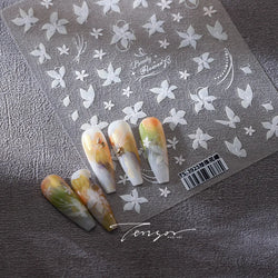 Pure White Lily Petals Flower Butterfly Branch Leaves Line Minimalist Self Adhesive Nail Art Decorations Sticker Manicure Decals (ONLINE ORDER ONLY)