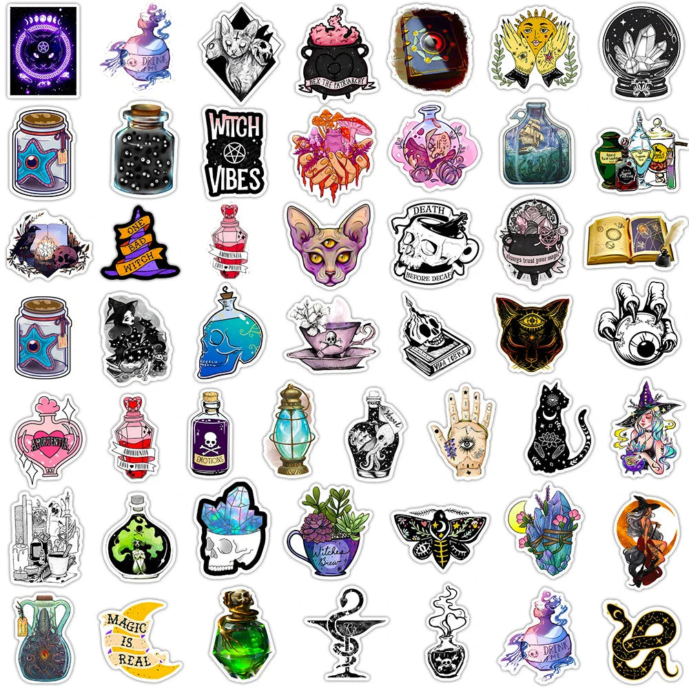10/30/50/100pcs Gothic Apothecary Magic Witch Aesthetic Stickers Skateboard Laptop Phone Car Bike Waterproof Sticker Kid Toy (ONLINE ORDER ONLY)
