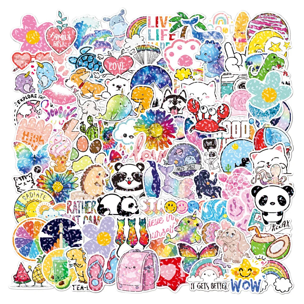 10/30/50/100PCS Mixed VSCO Holographic Laser Cartoon Stickers Aesthetic Luggage Bike Skateboard Cute Girl Gradient Sticker Decal (ONLINE ORDER ONLY)