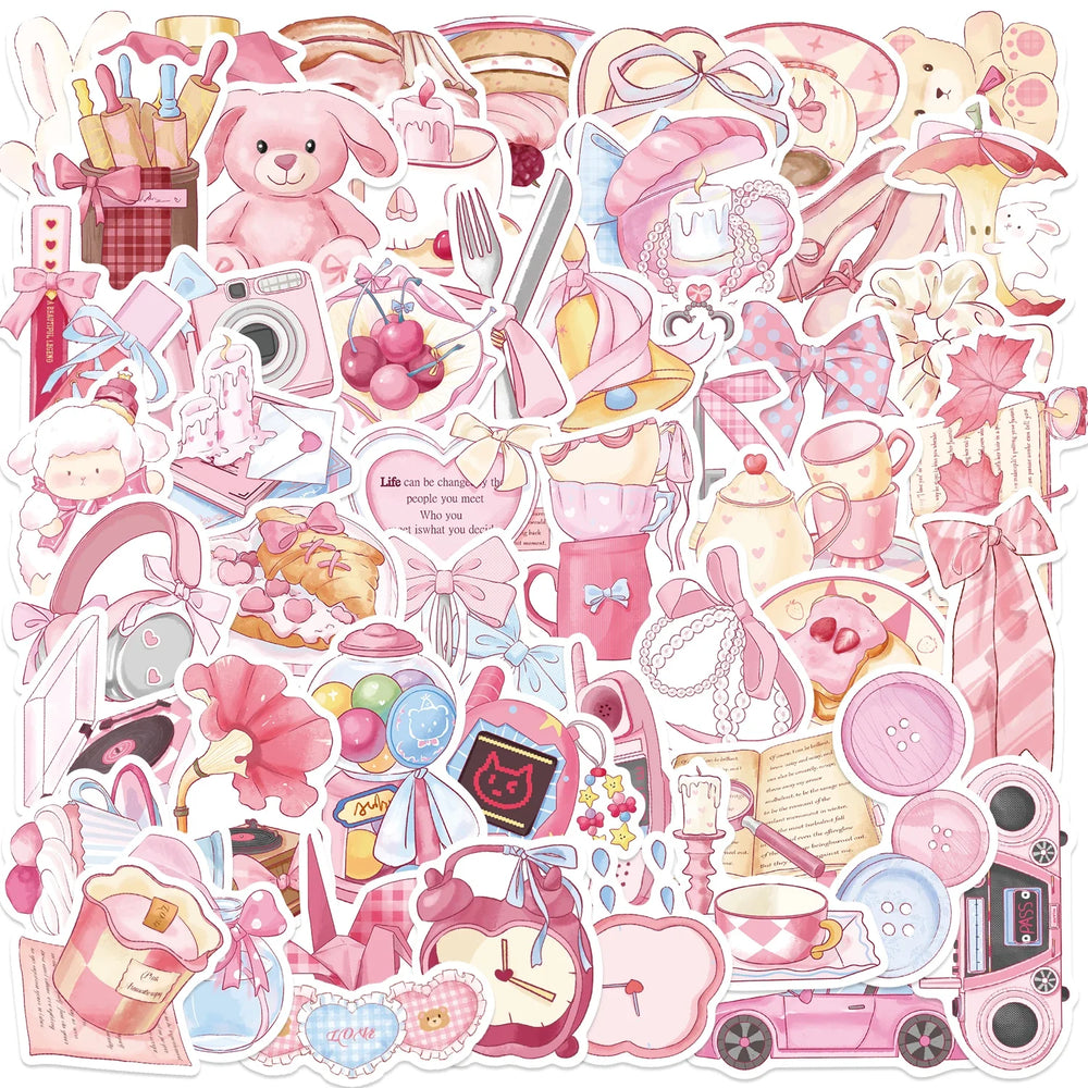 50Pcs Kawaii Cartoon Pink Stickers Cute Aesthetics DIY Toy Gift Graffiti Waterproof Decal for Phone Luggage Laptop Scrapbook (ONLINE ORDER ONLY)