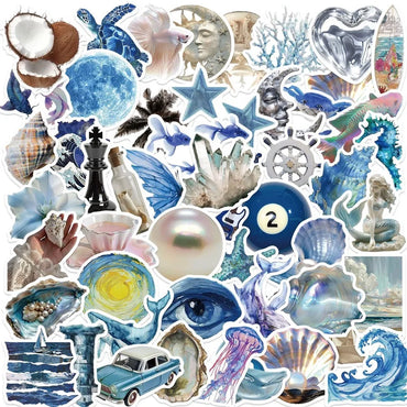 10/30/50PCS Silver Blue Sea PVC Sticker Aesthetic Decoration Scrapbooking Korean Stationery Hand Accounting Supplies for Kids (ONLINE ORDER ONLY)