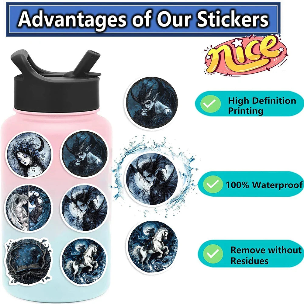 50Pcs Gothic Wizard Skeleton Stickers For Phone Case Book Decoration DIY Gifts Cute Animal Pattern Waterproof Vinyl Decals (ONLINE ORDER ONLY)