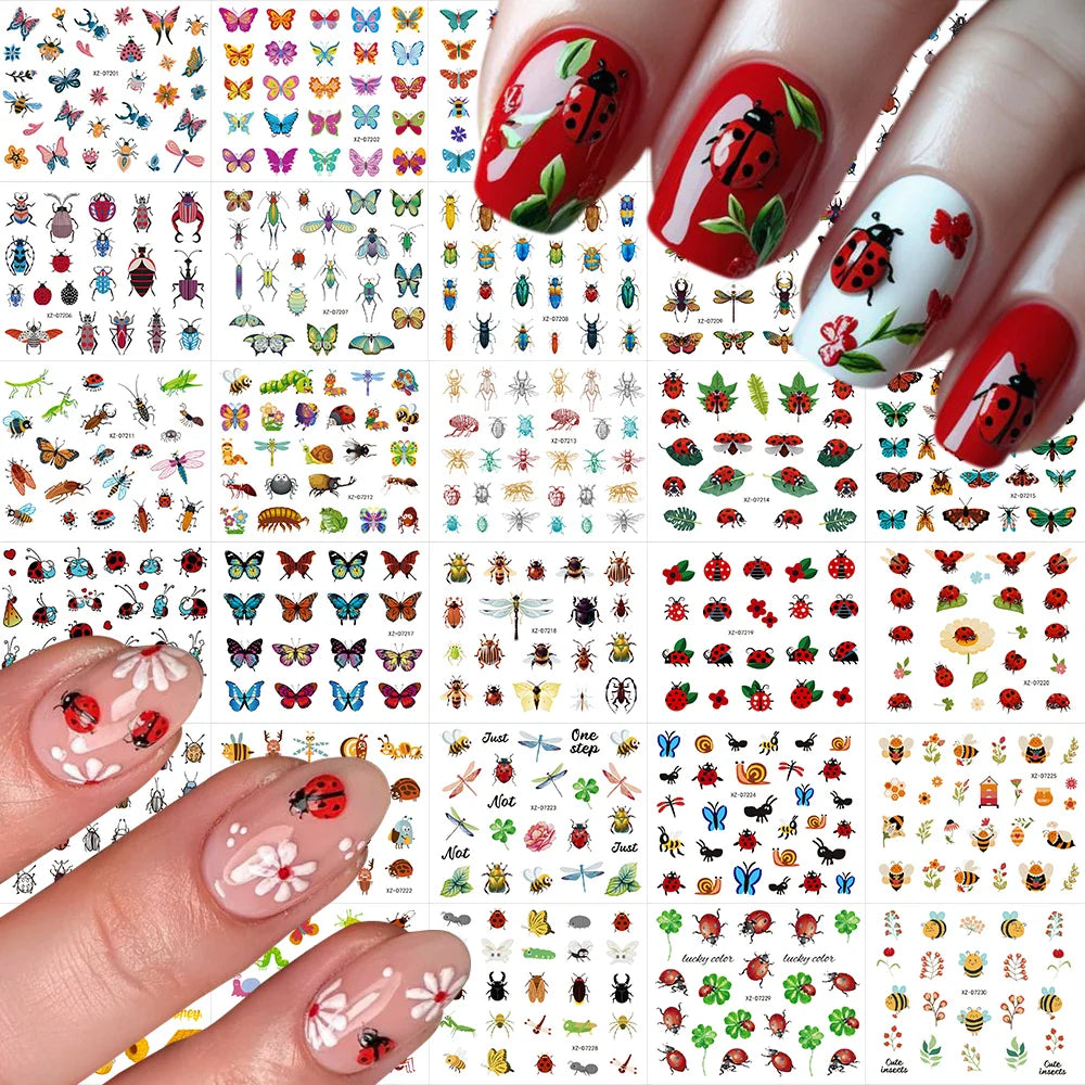 30pcs/Set Y2K 3D Cute Insect Nail Stickers Chic Dragonfly Spider Insect Butterfly Design Sliders Ladybug Beetle Manicure Decals* (Online Order Only)