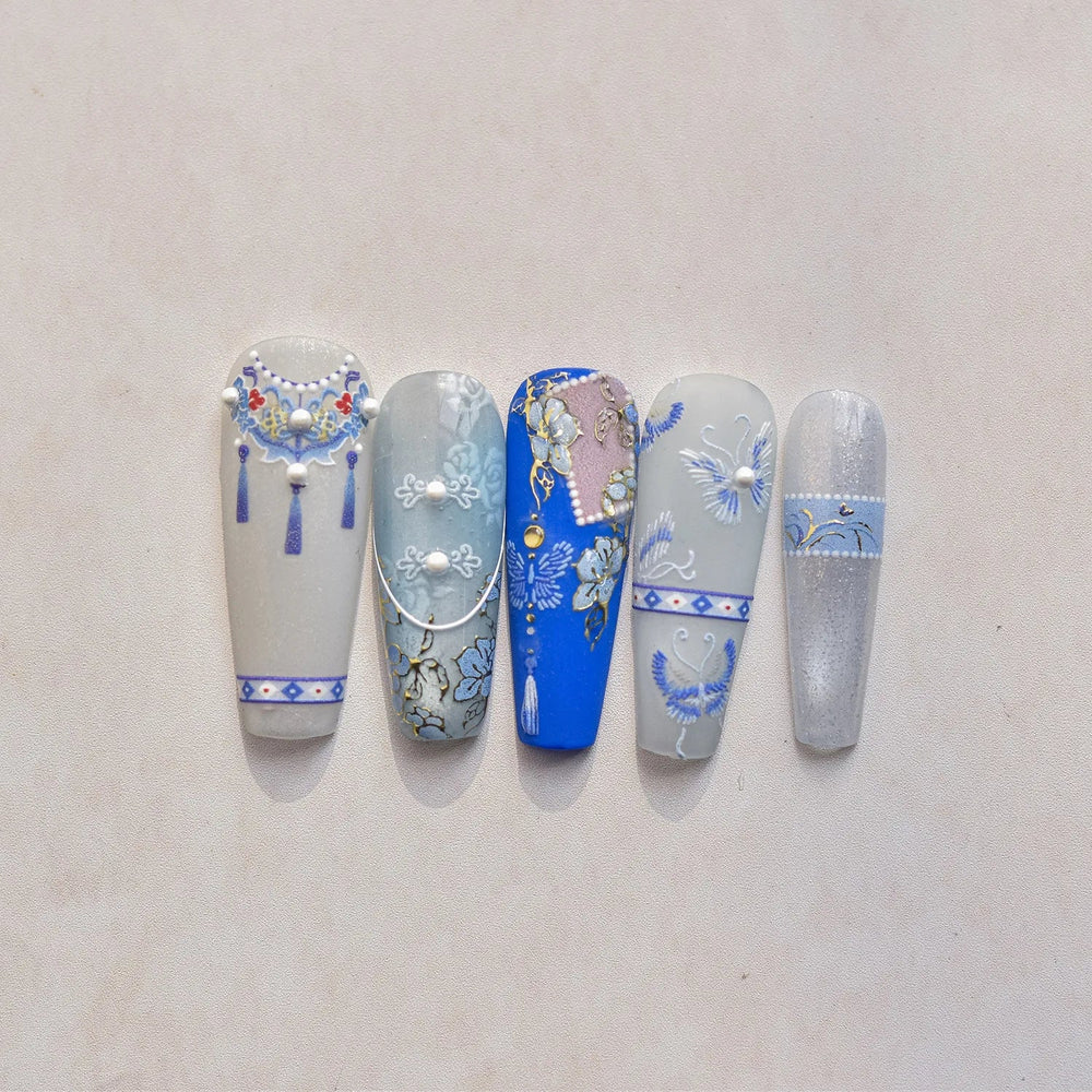 Embroidery Yunjin Brocade Tassels Bowknot Butterfly Flower Rose Camellia Adhesive Nail Art Stickers Rhinestone Manicure Decals (Online Order Only)