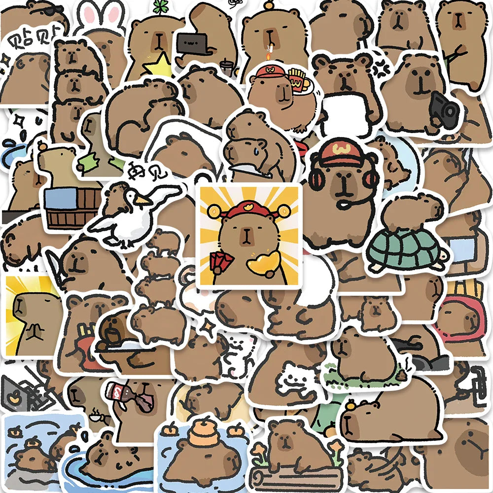 62PCS Cute Capybara PVC Stickers Decorative DIY Phone Scrapbook Decals (ONLINE ORDER ONLY)