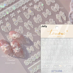 Retro White Lace Bandage Line Bowknot Irregular Fabric Cording Square Calligraphy Adhesive Nail Art Sticker 3D Manicure Decals (ONLINE ORDER ONLY)