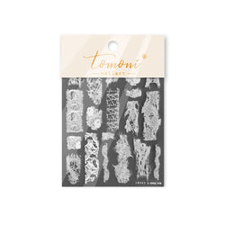 Retro White Lace Fabric Piece Bowknot English Letter Decorative Border Irregular Cloth Block Adhesive Nail Art Stickers Decals (ONLINE ORDER ONLY)