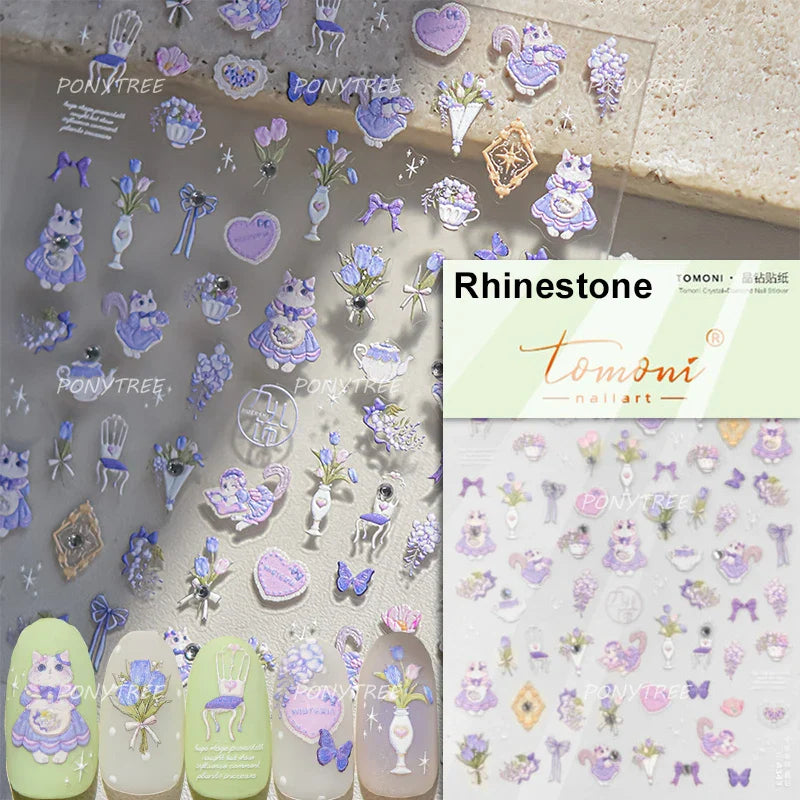 Small Animals Meeting Dog Cat Kitten Bowknot Cherry Butterfly Wreath Paw Star Hat Self Adhesive Nail Art Stickers Manicure Decal (ONLINE ORDER ONLY)