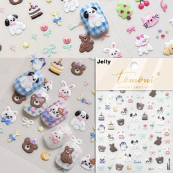 Charming Cherry's Cake Cute Bowknot Pink Blue Bear Flower Bouquet Strawberry Adhesive Nail Art Sticker Rhinestone Manicure Decal (Online Order Only)
