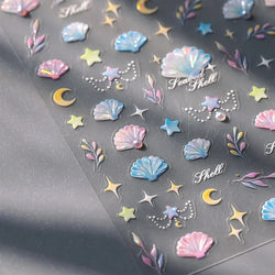 Romantic Pink Blue Shell Sea Grass Star Moon Summer Self Adhesive Nail Art Stickers Leaves Reliefs Manicure Decals Wholesale (ONLINE ORDER ONLY)