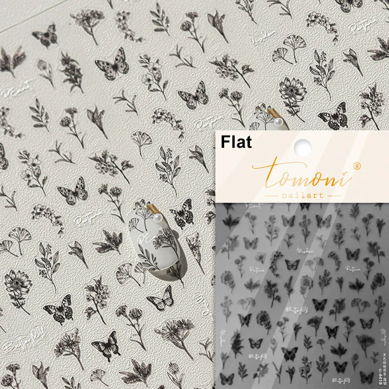 Dried Flowers Rose Butterfly Love Heart Golden Stroke Flying Crane Silver Adhesive Nail Art Stickers Rhinestone Manicure Decals (ONLINE ORDER ONLY)