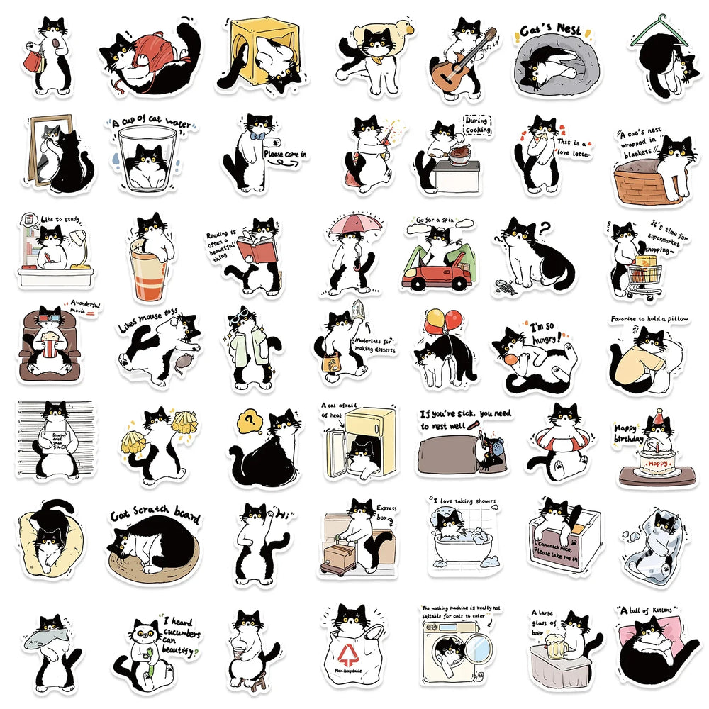 50PCS Cute Cow Cat Stickers Vinyl Waterproof Funny Cats Decals for Water Bottle Laptop Skateboard Scrapbook Luggage Kids Toys (ONLINE ORDER ONLY)