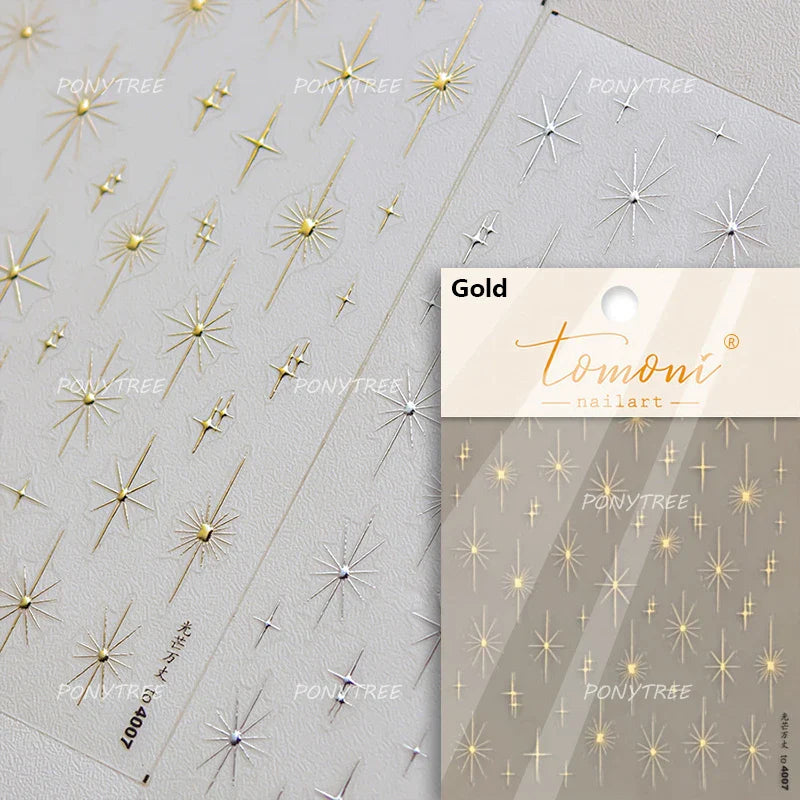 Sparkle Laser Silver Starburst Five-pointed Star Geometric Tiny Spot Romantic 5D Self Adhesive Nail Art Stickers Manicure Decals (ONLINE ORDER ONLY)