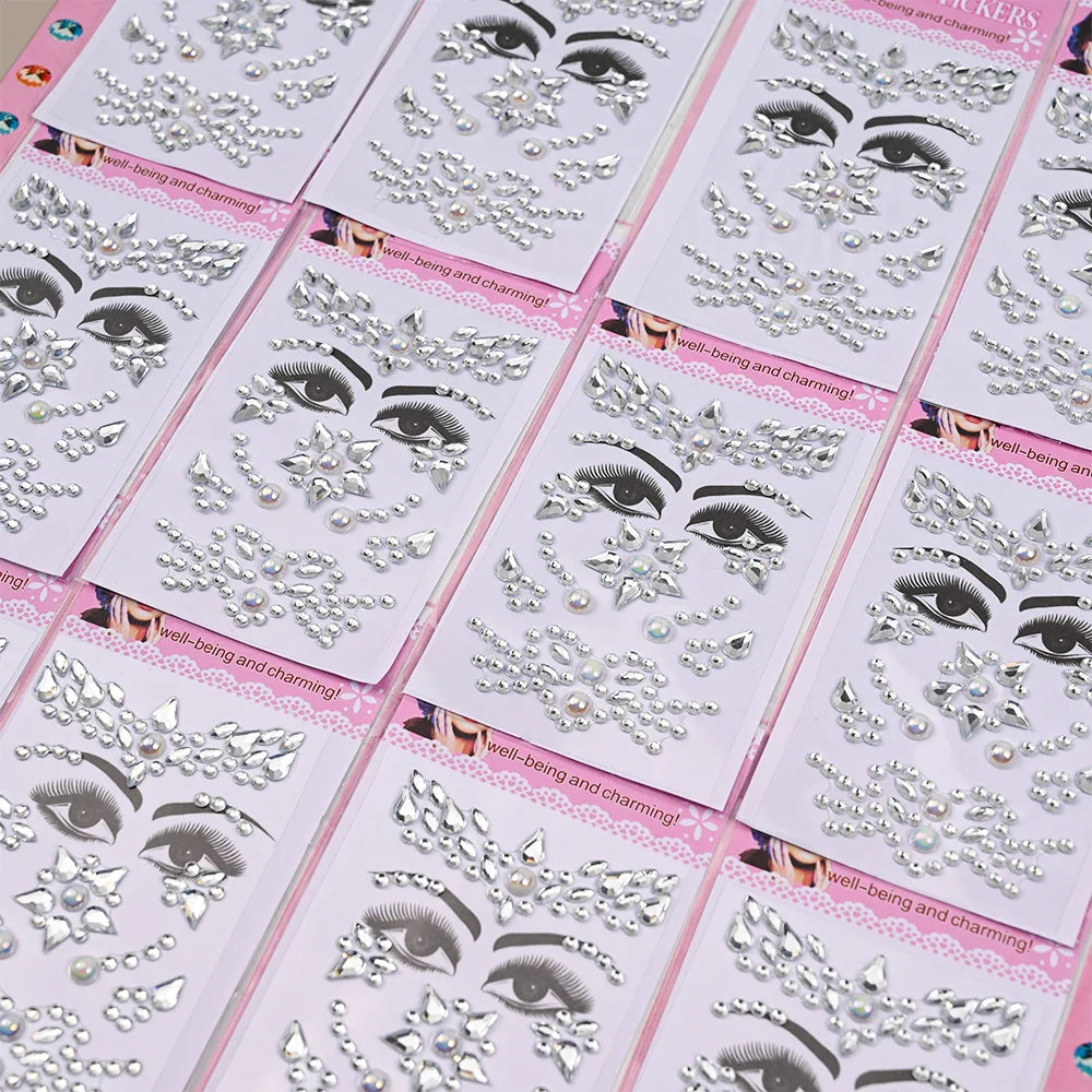 12Pcs 3D Stickers On The Face Rhinestone Makeup Bright Face Art Sticker Girl's Temporary Tattoo Rhinestone For Strasse Makeup &* (Online Order Only)
