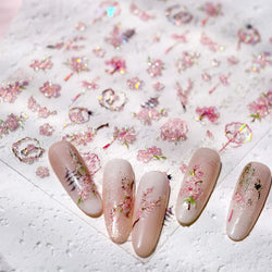 Romantic Pink Peach Blossom Tower Circular Fan Hollowed Window Tassel Pendant Antique Tree Chic Nail Art Stickers Manicure Decal (ONLINE ORDER ONLY)
