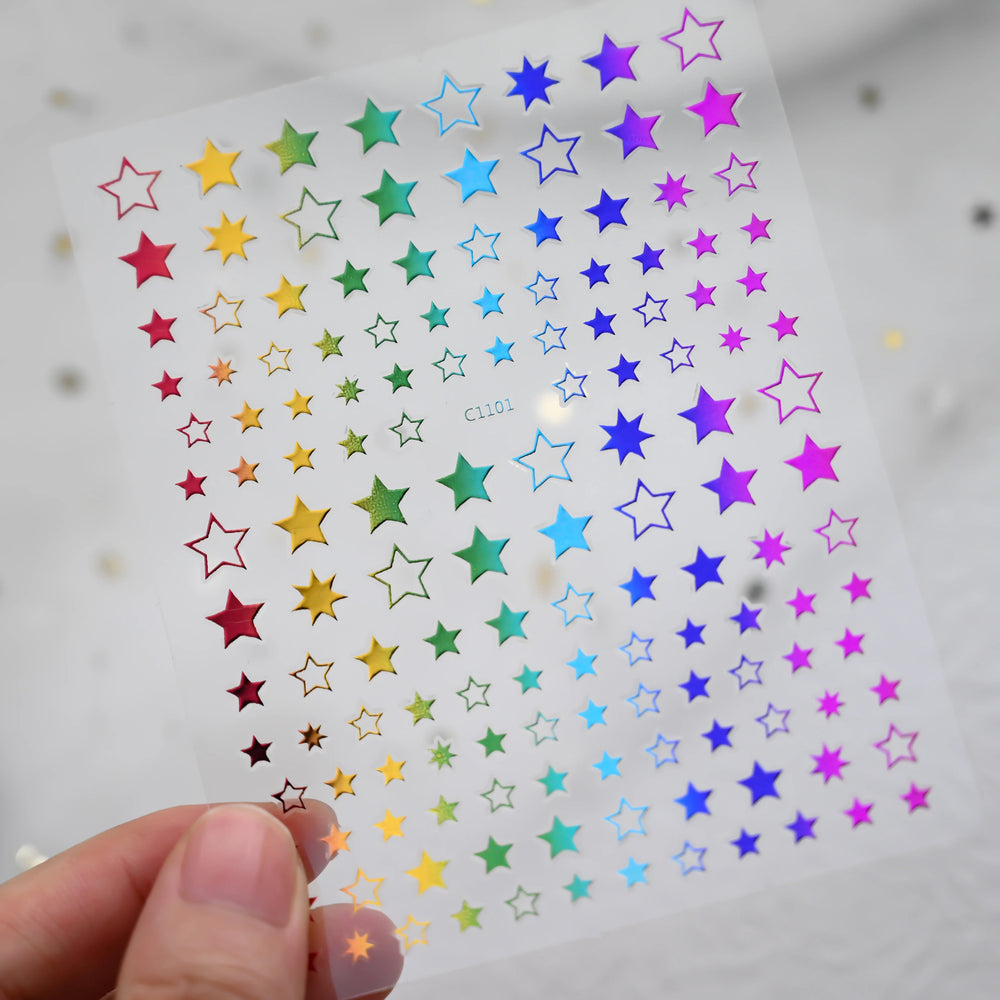 9Pcs 3D Sliver Stars Nails Stickers Bronzing Star Nail Art Decals For DIY Nail Art Decoration Self Adhesive Nail Manicure Parts* (Online Order Only)