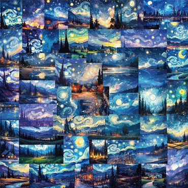 10/30/50PCS Cartoon Starry Sky Paint PVC Sticker Aesthetic Decoration Scrapbooking Sketchbook Korean Stationery School Supplies (ONLINE ORDER ONLY)