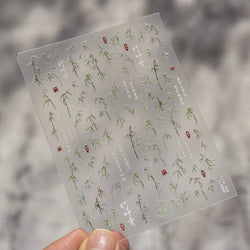 Antique Vigorous Pink Green Bamboo Leaf Robust Plant 5D Soft Relief Adhesive Nail Art Stickers Bouncing Leaves Manicure Decals (ONLINE ORDER ONLY)