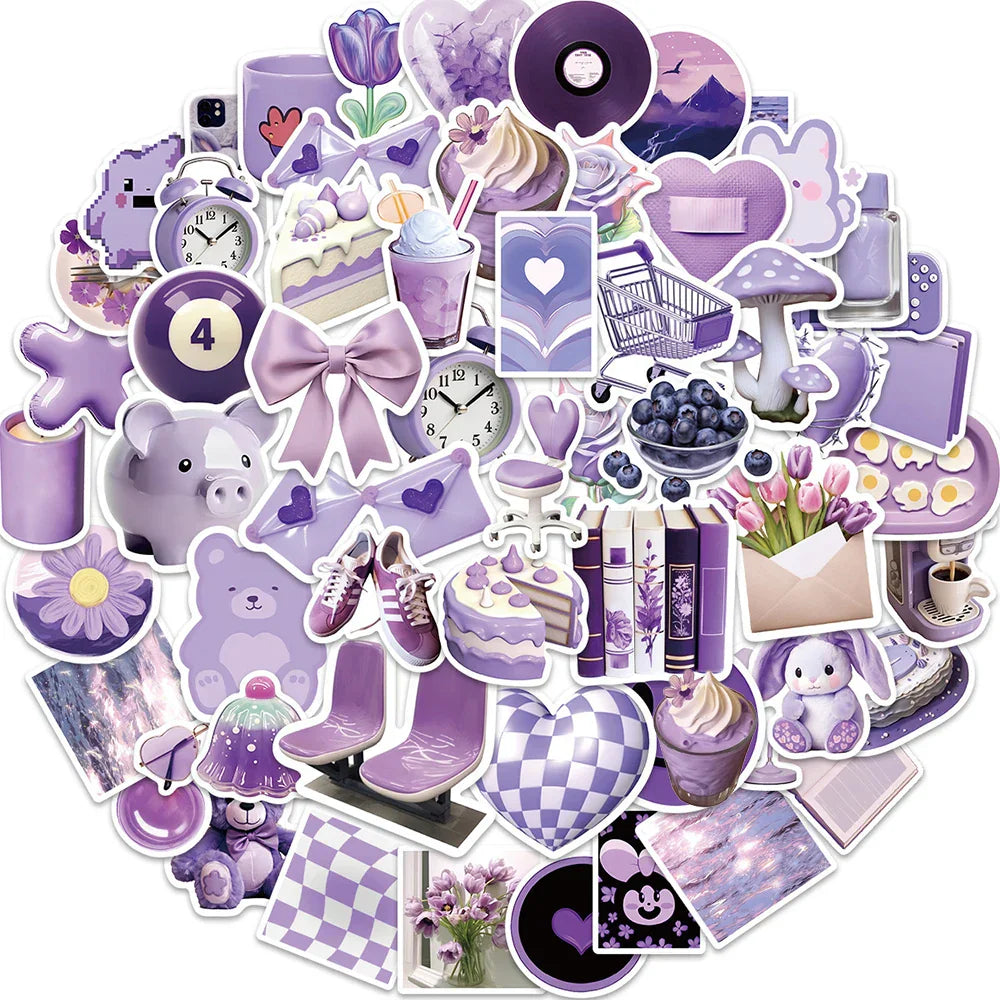Purple Cartoon Stickers Pack - Waterproof for Bike, Luggage, Guitar, Laptop (ONLINE ORDER ONLY)