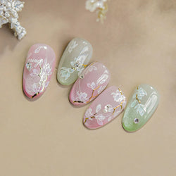 Translucent White White Pink Magnolia Rose Flower Floral Soft Embossed Relief Adhesive Nail Art Stickers Chic 3D Manicure Decals (ONLINE ORDER ONLY)