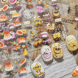 Cute Food Dog Baking Cookies Bread Rabbit Cheese Pudding Croissant Doughnut Adhesive Nail Art Decoration Sticker Manicure Decals (ONLINE ORDER ONLY)