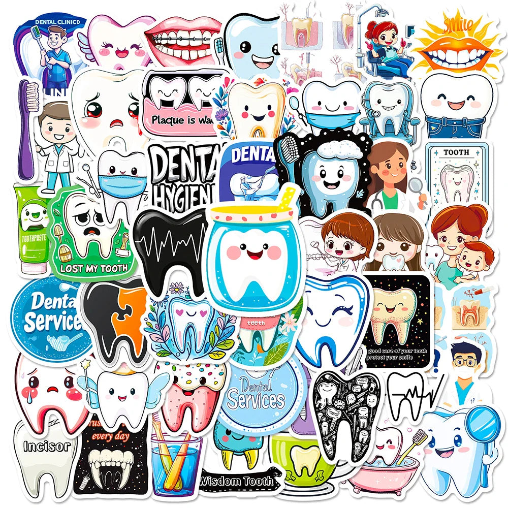 Cute Dentist Tooth Cartoon Stickers for Kids - 10/30/50pcs Laptop Notebook Suitcase Decoration (ONLINE ORDER ONLY)