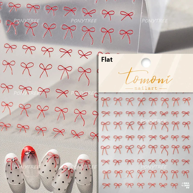 Shiny Pink Silver Gold Bowknot Tie Line Mini Delicate 3D 5D Self Adhesive Nail Art Stickers Embossment Rhinestone Manicure Decal (Online Order Only)