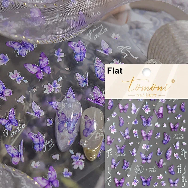 Charming Golden Gradient Shiny Rhinestone Jelly Butterfly Flower Petal Bowknot 3D Self Adhesive Nail Art Sticker Manicure Decals (ONLINE ORDER ONLY)