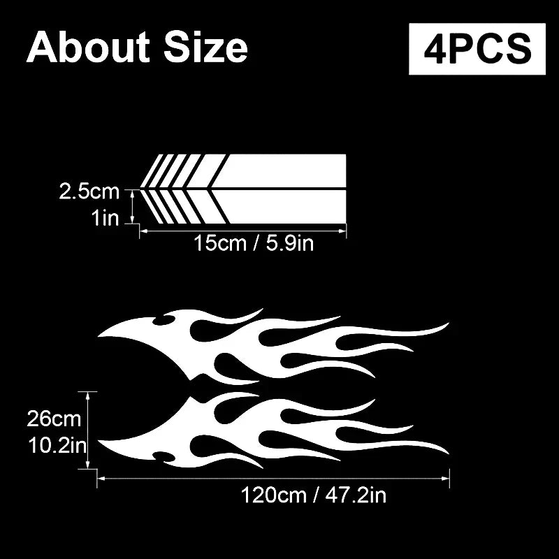 4pcs Fashion for Car Sticker Flame Flame Car Body Sticker Striped Door Decal Waterproof Decorative Waterproof Vinyl Decals (ONLINE ORDER ONLY)