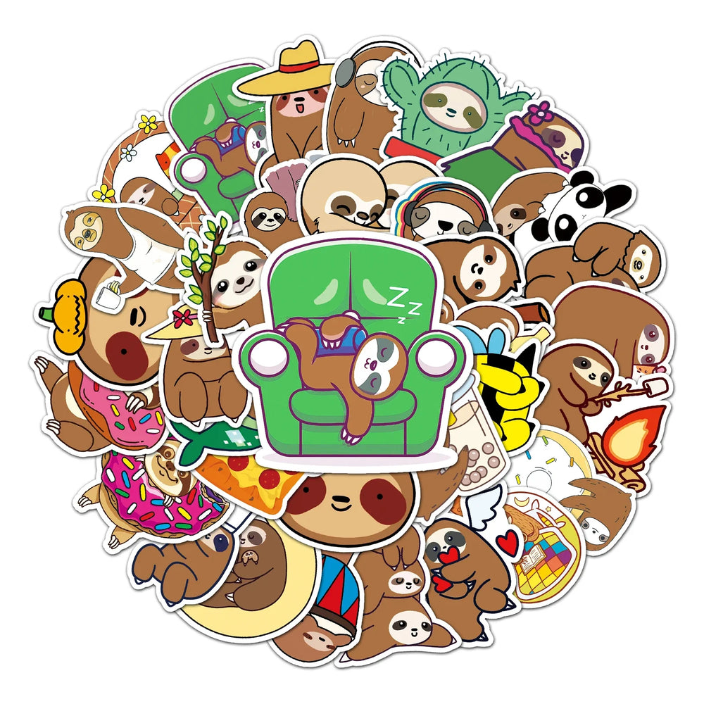 50Pcs Sloth Cartoon Waterproof Vinyl Stickers for Skateboard, Snowboard, Home Decor (ONLINE ORDER ONLY)