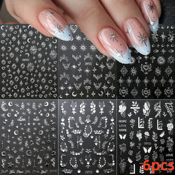 6 Sheets Moon/Star Nail Art Sticker Adhesive Gold Color Sticker Sheets Universal Constellation Shapes Sticker Art Decoration (ONLINE ORDER ONLY)