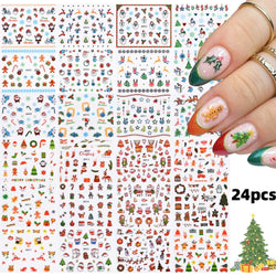 30Sheet 3D Glitter Christmas Nail Art Stickers Santa Claus Snowflake Elk Christmas Tree Design Nail Decals Cartoon Nail Supplies (Online Order Only)