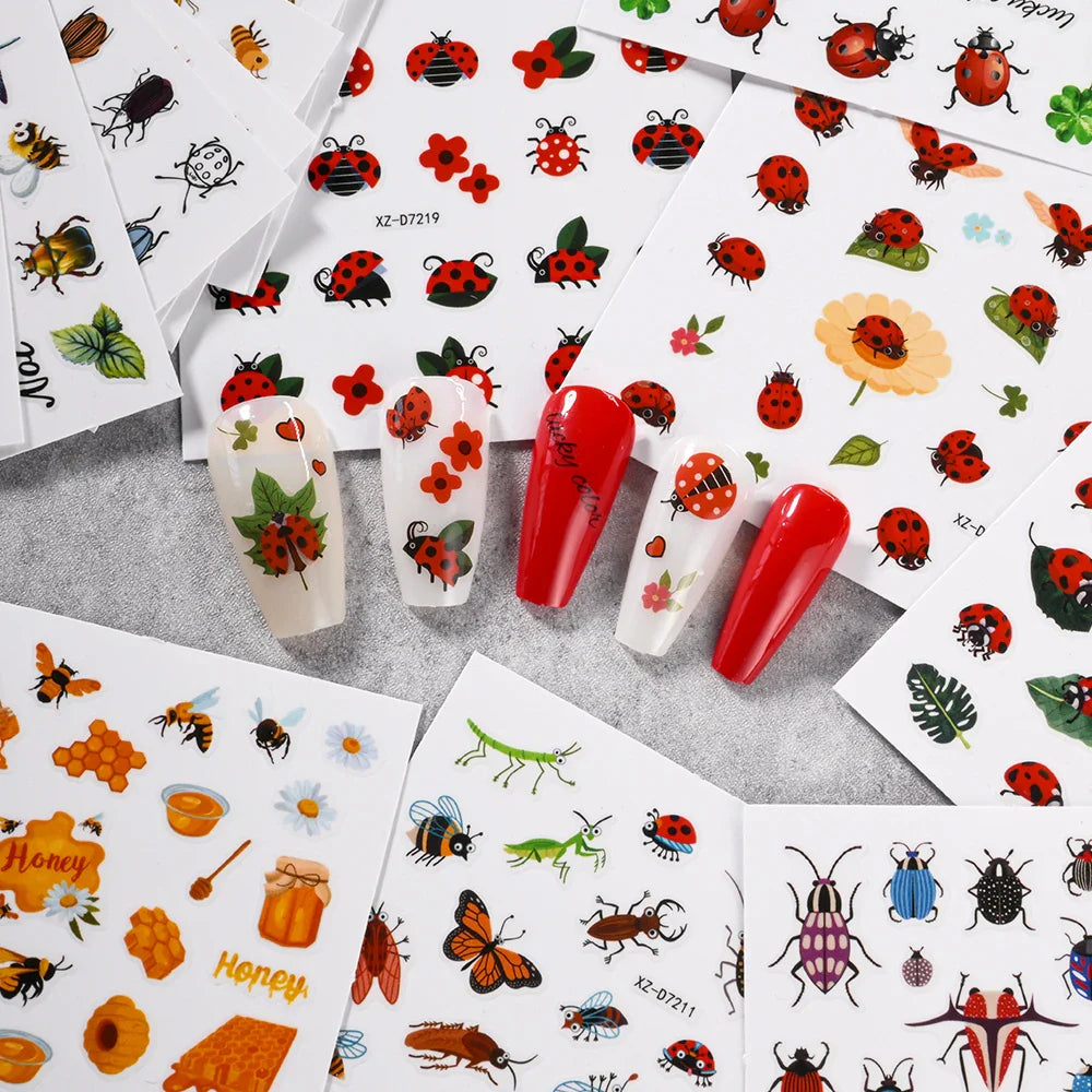 30pcs/Set Y2K 3D Cute Insect Nail Stickers Chic Dragonfly Spider Insect Butterfly Design Sliders Ladybug Beetle Manicure Decals* (Online Order Only)