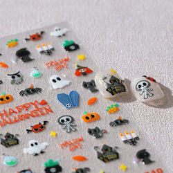 Halloween Ghost Pumpkin Bat Coffin Cat Spider Demon Jelly Self Adhesive Nail Art Sticker Terrifying Candy Candle Manicure Decals (ONLINE ORDER ONLY)