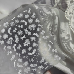 Cute 3D White Rose Flower Lace Bud Silk Bowknot Butterfly Dreamy Shiny Relief Chic Self Adhesive Nail Art Sticker Manicure Decal (ONLINE ORDER ONLY)