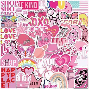 10/30/50PCS Cute Pink Thing PVC Sticky Sticker Aesthetic DIY Korean Stationery Decoration Scrapbooking School Supplies for Kids (Online Order Only)