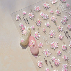 Pink Chrysanthemum Flower Gradient Halo Dyeing Ancient 5D Soft Embossed Relief Adhesive Nail Art Sticker 3D Charm Manicure Decal (Online Order Only)