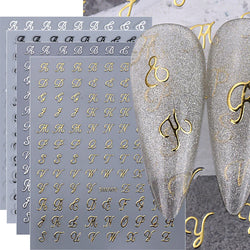 Roman Letter Nail Stickers: Gold, Silver, Black, White Alphabet Decals for DIY Manicure Decor (Online Order Only)
