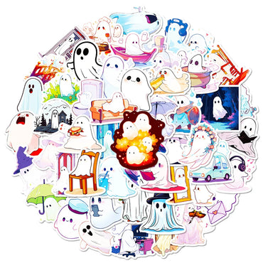 10/30/50PCS Cute Halloween Ghost Stickers Funny Cartoon Sticker For Kids DIY Notebook Fridge Phone Luggage Laptop Bike Decal Toy (ONLINE ORDER ONLY)