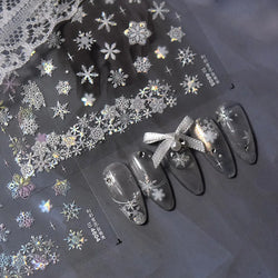 Winter Dreamy Hot Stamping Romantic White Pink Snowflakes Hexagon 3D Self Adhesive Nail Art Stickers Christmas Manicure Decals (ONLINE ORDER ONLY)