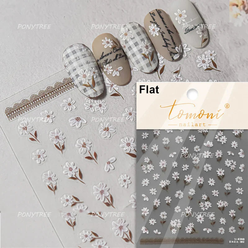 Retro Tulip Flowers Daisy Photo Frame Geometric Border Bowknot Butterfly Soft Relief Adhesive Nail Art Stickers Manicure Decals (ONLINE ORDER ONLY)