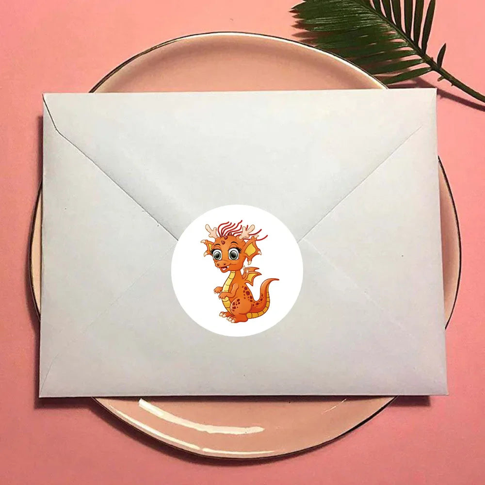 100-500pcs Cartoon Dinosaur Stickers Seal Label Photo Album Decoration for School Reward Sticker Children's Stationery 1 inch (ONLINE ORDER ONLY)