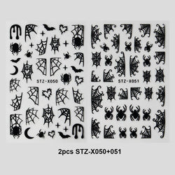 2 or 4pcs Halloween Nail Art Stickers Heart Spider Webs Designs Bat Moon Star Sliders Self-Adhesive Decals For Festive Manicure (ONLINE ORDER ONLY)