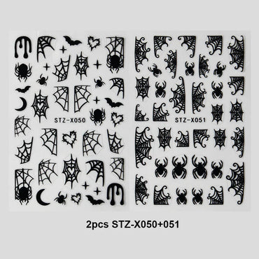 2 or 4pcs Halloween Nail Art Stickers Heart Spider Webs Designs Bat Moon Star Sliders Self-Adhesive Decals For Festive Manicure (ONLINE ORDER ONLY)